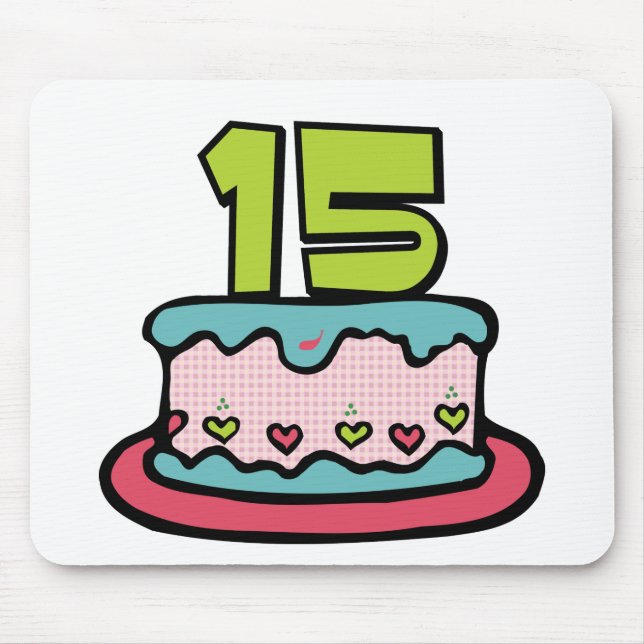 Alfombrilla De Ratón Pastel de cumpleaños de 15 años (Frente)