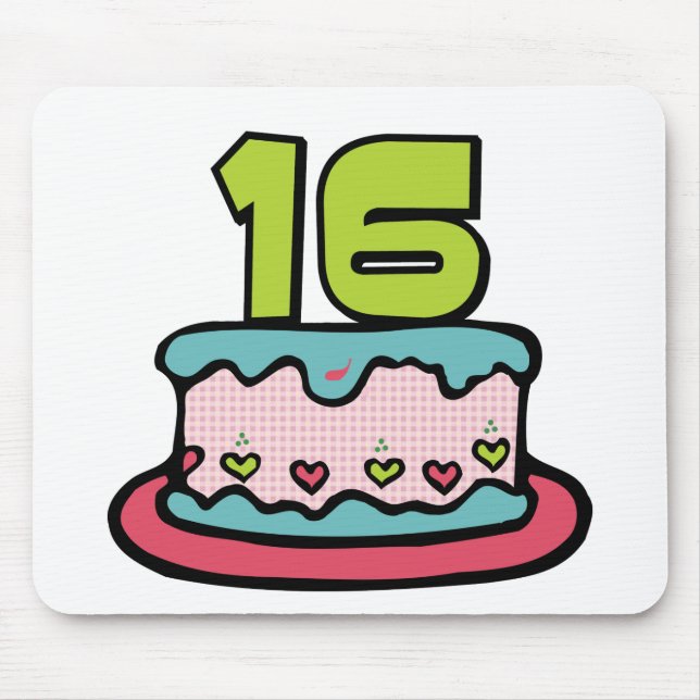 Alfombrilla De Ratón Pastel de cumpleaños de 16 años (Frente)