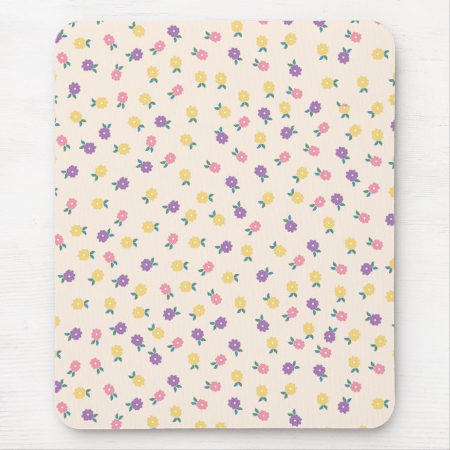 Alfombrilla De Ratón Pastel Floral Pattern – Cute Yellow, Pink & Purple (Frente)