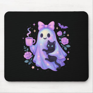 Alfombrilla De Ratón Pastel Halloween Cat Coffee Coquette Bow Soky Ghos