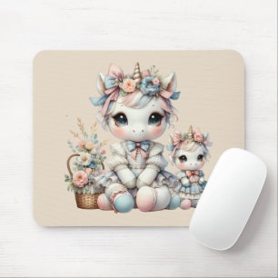 Alfombrilla De Ratón Pastel Kawaii Unicornio Duo Madre Hija Beige