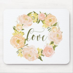 Alfombrilla De Ratón Pastel Naranja Peonies Wreath   Letras de amor