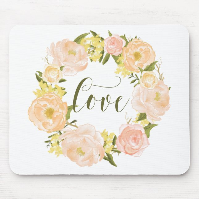 Alfombrilla De Ratón Pastel Naranja Peonies Wreath | Letras de amor (Frente)