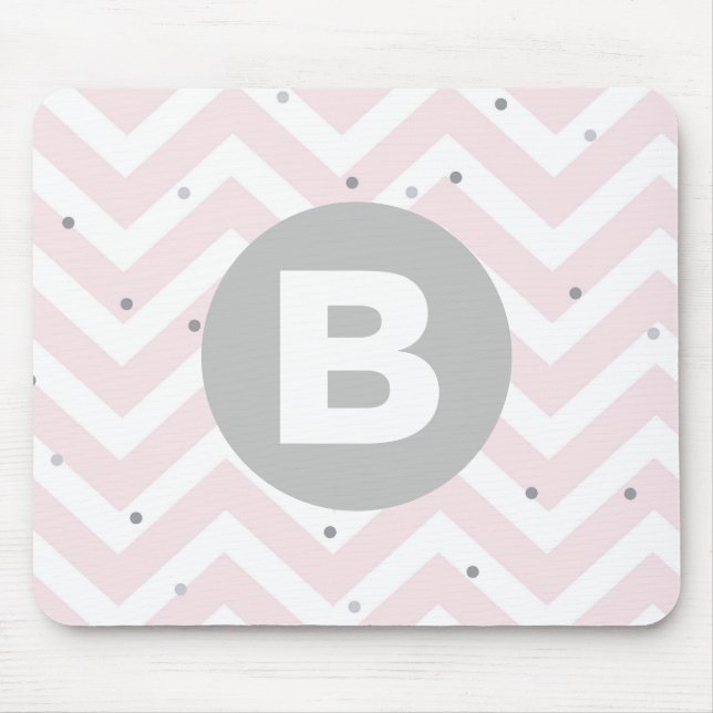 Alfombrilla De Ratón Pastel Pink Chevron and Dots Grey Monogram (Frente)