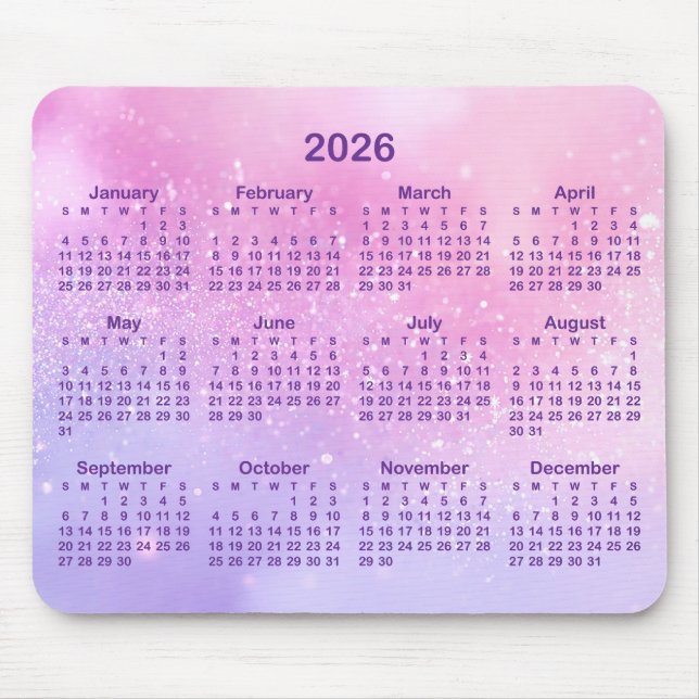 Alfombrilla De Ratón Pastel Pink Purple Glitter 2026 Calendar (Frente)
