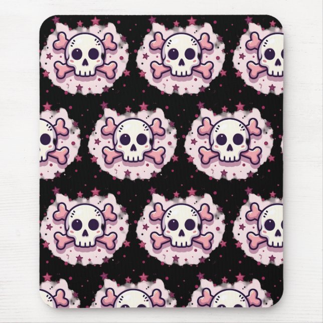 Alfombrilla De Ratón Pastel Pink Skull and Crossbones (Frente)