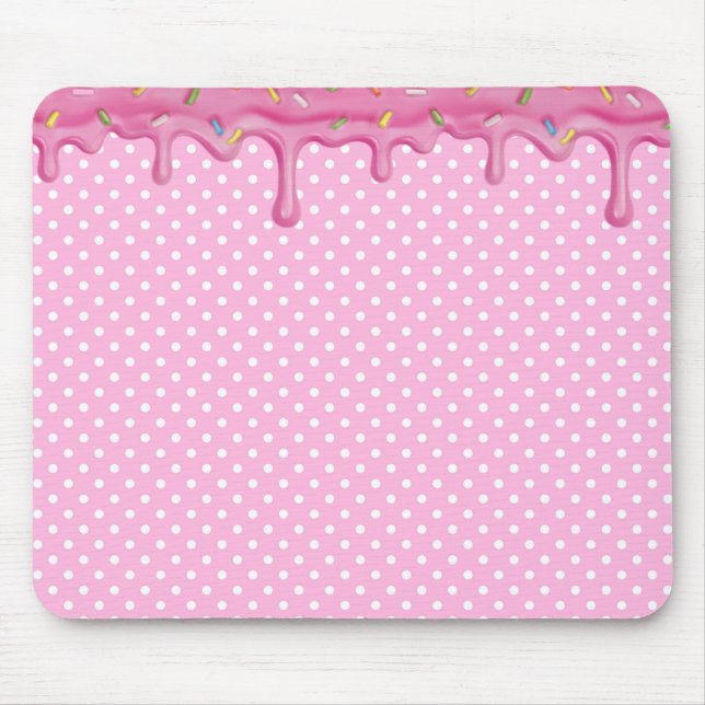 Alfombrilla De Ratón Pastel rosa helado con puntos de polka (Frente)