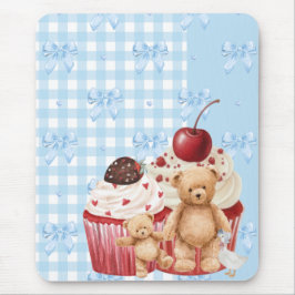 Alfombrilla De Ratón pastel "teddy bear" cupcake kawaii gingham ribbon 