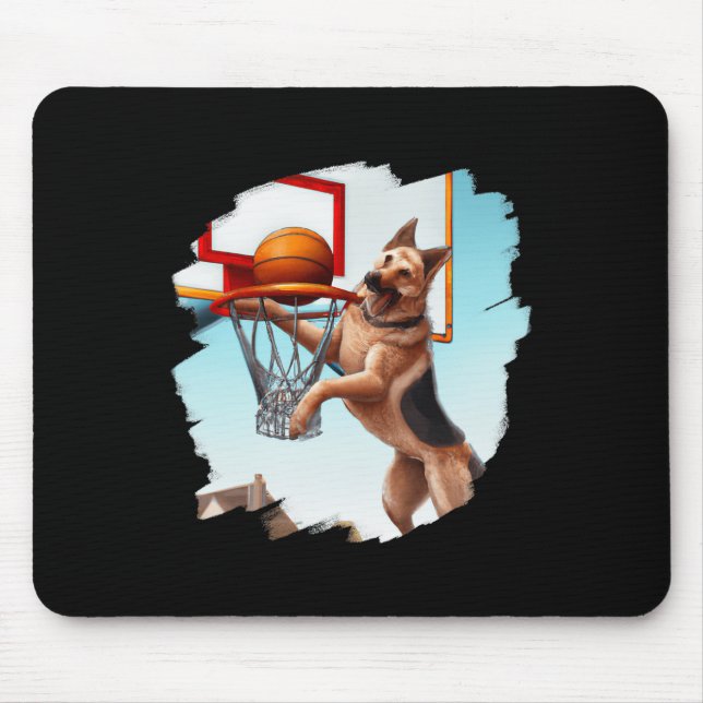 Alfombrilla De Ratón Pastor Alemán Jugando Baloncesto Fun Dog Basketb (Frente)