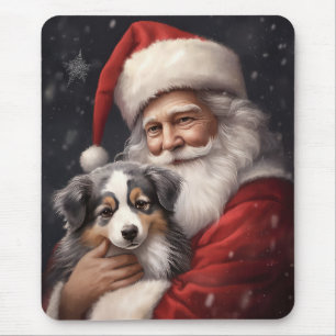 Alfombrilla De Ratón Pastor Australiano con Santa Claus Navidad