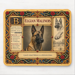 Alfombrilla De Ratón Pastor Belga Malinois, Arte de Bestiario Medieval