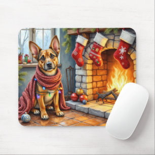 Alfombrilla De Ratón Pastor Belga Malinois Chimenea con Luces de Navida