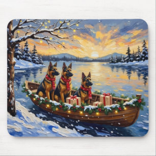 Alfombrilla De Ratón Pastor Belga Tervuren Barco de Navidad Fiesta