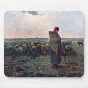 Alfombrilla De Ratón Pastora con su rebaño, Jean-Francois Millet