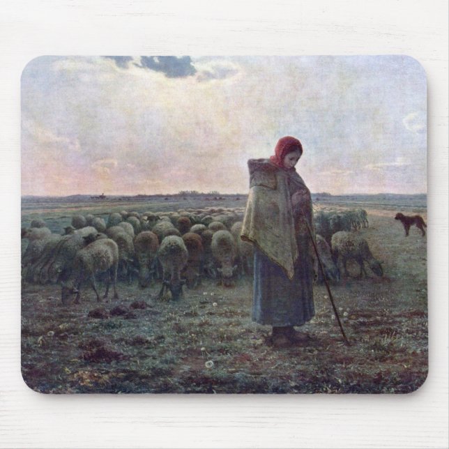 Alfombrilla De Ratón Pastora con su rebaño, Jean-Francois Millet (Frente)