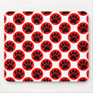 Alfombrilla De Ratón Patas de perro negras con puntos rojos de polka