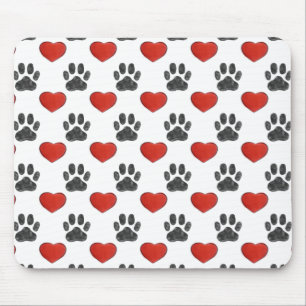 Alfombrilla De Ratón Patas De Perro Y Patrón De Pintura Del Corazón Roj