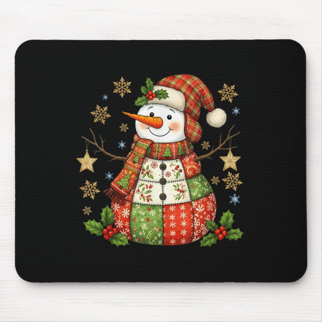 Alfombrilla De Ratón Patchwork Snowman Preppy Girly Christmas Xmas Holi (Frente)