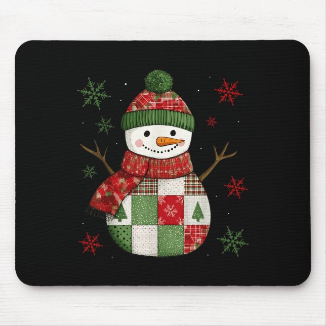 Alfombrilla De Ratón Patchwork Snowman Retro Funny Christmas Snowman Ho (Frente)