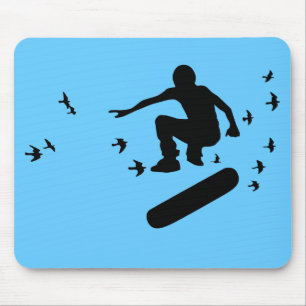 Alfombrilla De Ratón patineta, tabla con pájaros. negro.