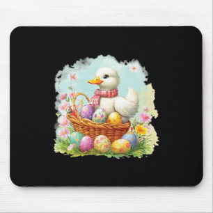Alfombrilla De Ratón Pato Blanco En Un Cesto Lleno De Huevos De Pascua;