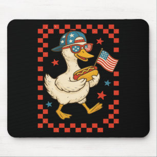 Alfombrilla De Ratón Pato Patriótico Con Hot Dog Y Bandera Divertido 4