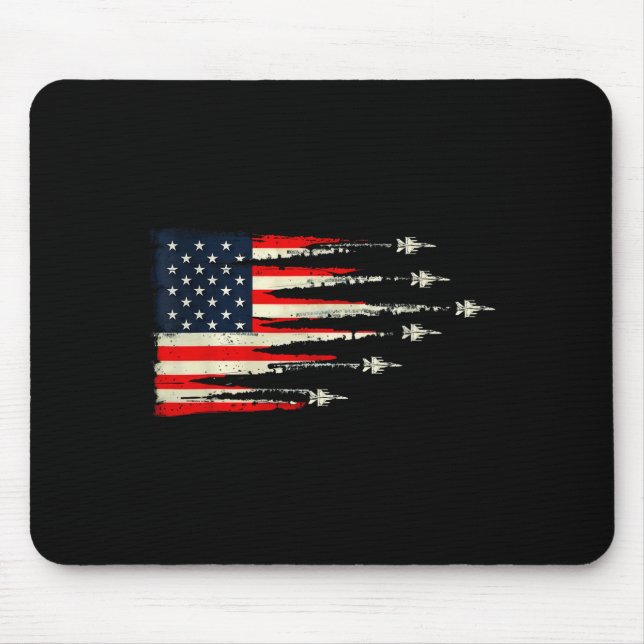 Alfombrilla De Ratón Patriotic Red White Blue Usa Flag Fighter Jets 4th (Frente)