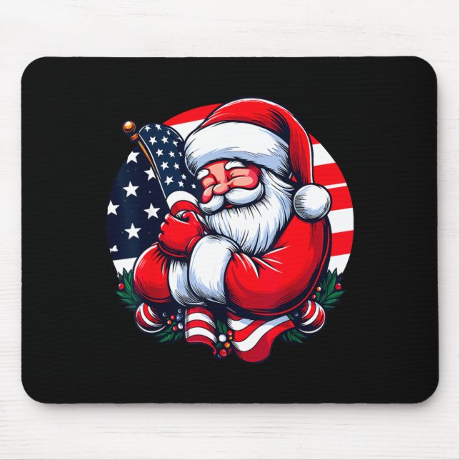 Alfombrilla De Ratón Patriotic Santa Claus Men Women Usa Flag Christmas (Frente)