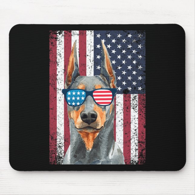 Alfombrilla De Ratón Patriótico Doberman Pinscher 4 De Julio Eeuu Ameri (Frente)