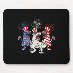 Alfombrilla De Ratón Patriótico Rojo Azul Blanco T Rex Dinosaurio Firew