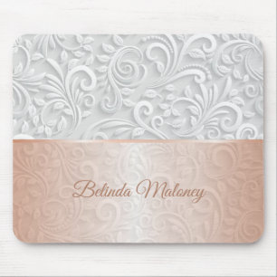 Alfombrilla De Ratón Patrón 3D Rosa blanco Gold