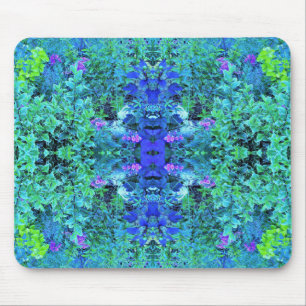 Alfombrilla De Ratón Patrón abstracto de follaje azul y chartreuse