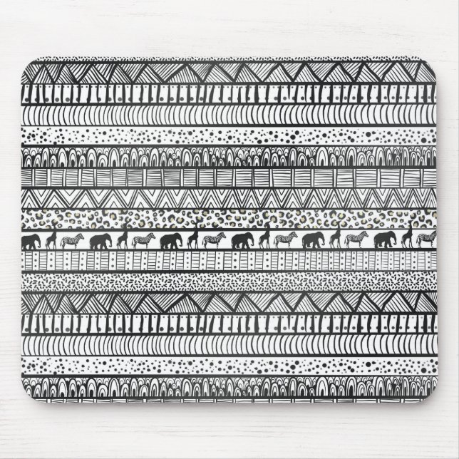 Alfombrilla De Ratón Patrón africano tribal blanco negro (Frente)