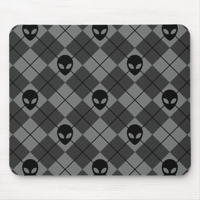 Alfombrilla De Ratón Patrón Argyle de Alien Negro y Gris (Frente)