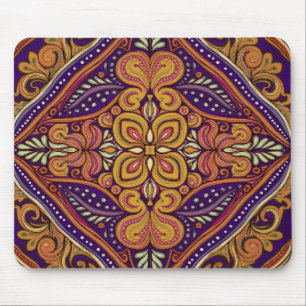 Alfombrilla De Ratón Patrón Batik Azul Amarillo