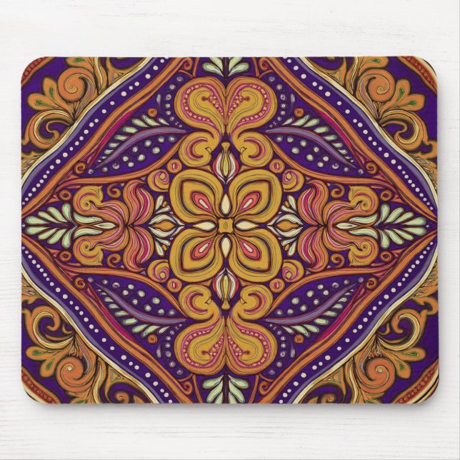 Alfombrilla De Ratón Patrón Batik Azul Amarillo (Frente)