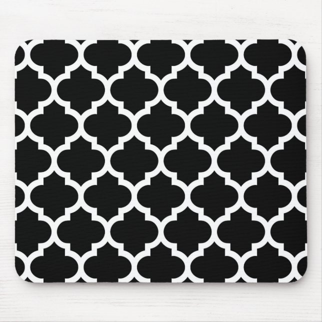 Alfombrilla De Ratón Patrón blanco negro de quatrefol marroquí #5 (Frente)
