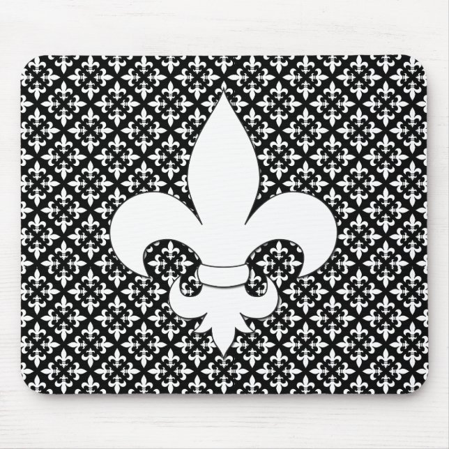 Alfombrilla De Ratón Patrón blanco y negro de Flor de Lis (Frente)