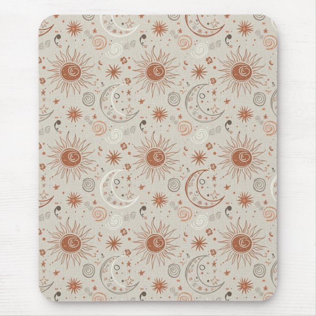 Alfombrilla De Ratón Patrón Boho de Sol y Luna (Frente)