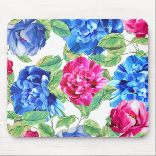 Alfombrilla De Ratón Patrón bonito floral rosa y azul brillante