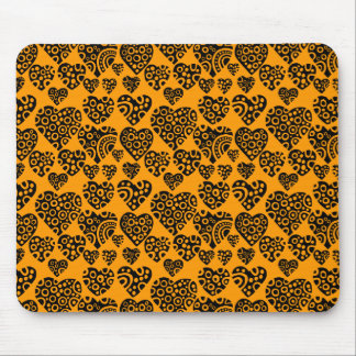 Alfombrilla De Ratón Patrón cardíaco - negro sobre Naranja