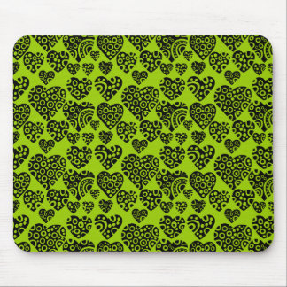 Alfombrilla De Ratón Patrón cardíaco - Negro sobre verde marciano
