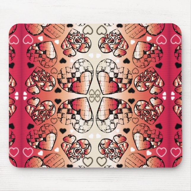 Alfombrilla De Ratón Patrón cardíaco romántico caprichoso rojo y blanco (Frente)