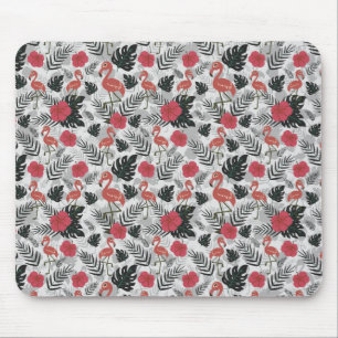 Alfombrilla De Ratón Patrón continuo de flamencos con fondo floral