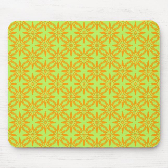 Alfombrilla De Ratón Patrón continuo de flores verdes naranjas (Frente)