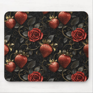 Alfombrilla De Ratón Patrón continuo de fresas y rosas barrocas