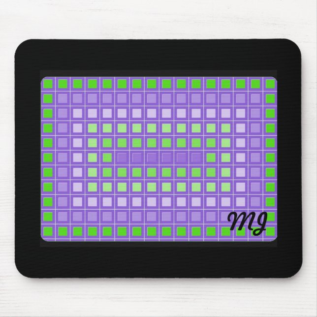 Alfombrilla De Ratón Patrón cuadrado púrpura con iniciales (Frente)