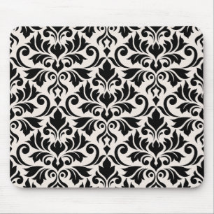 Alfombrilla De Ratón Patrón Damask Flourish Negro sobre Crema
