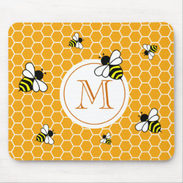 Alfombrilla De Ratón Patrón de abejas de monograma naranja