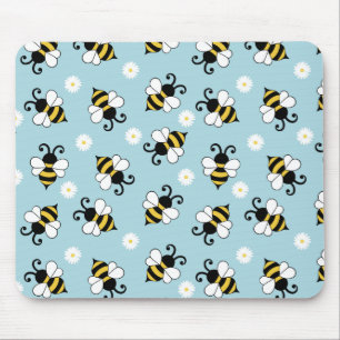 Alfombrilla De Ratón Patrón de abejas pequeñas y lindas flores de marga